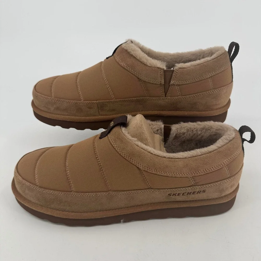 Skechers Luxe Foam Mens House Shoes Tan Wide Fit Slippers 182002WS Size 12 NEW - Picture 3 of 9